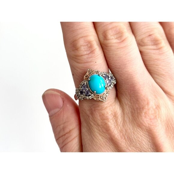 Tanzanite & Sleeping Beauty Turquoise Vintage Multi Sterling Silver Ring - sz 10 - Picture 9 of 10